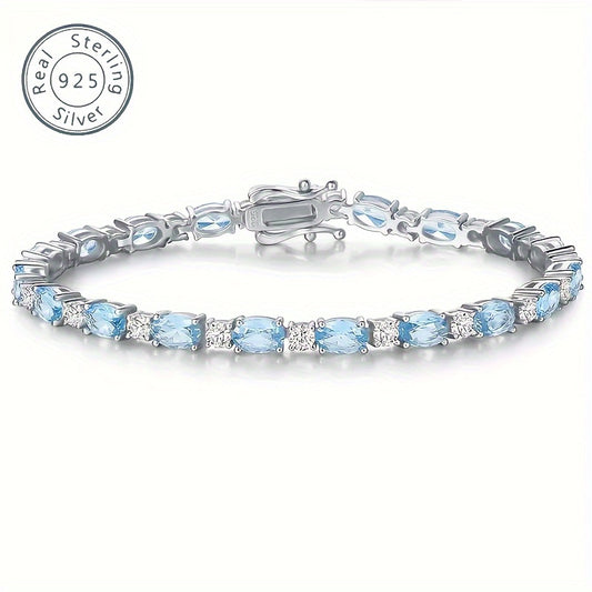 1pc 925 pure Silvery fashionable luxury men and women Silvery sea blue artificial crystal bracelet pure Silvery tennis bracelet charming, Women's Silvery bracelet, unique design, fashionable product, perfect gift for her, a beautiful gift box